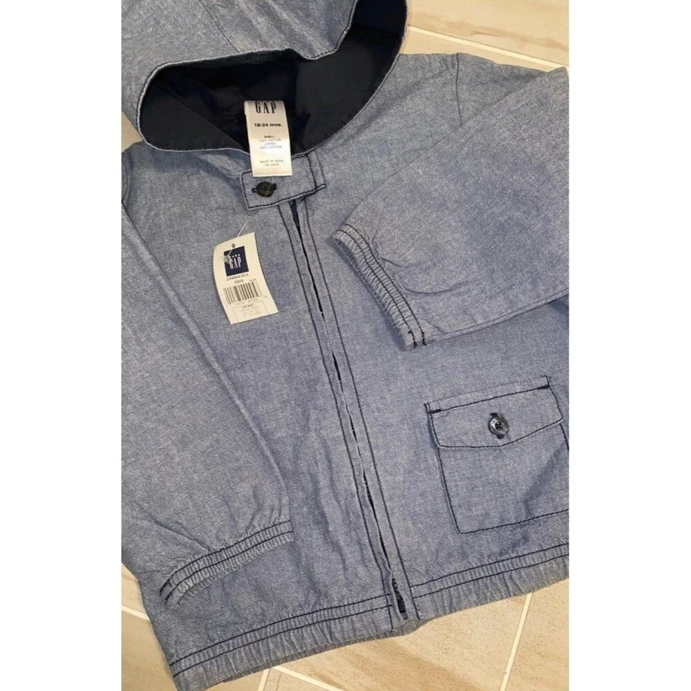 NEW Vintage Baby Gap Boys Chambray Hoodie Jacket & Striped Pants 18-24 Months